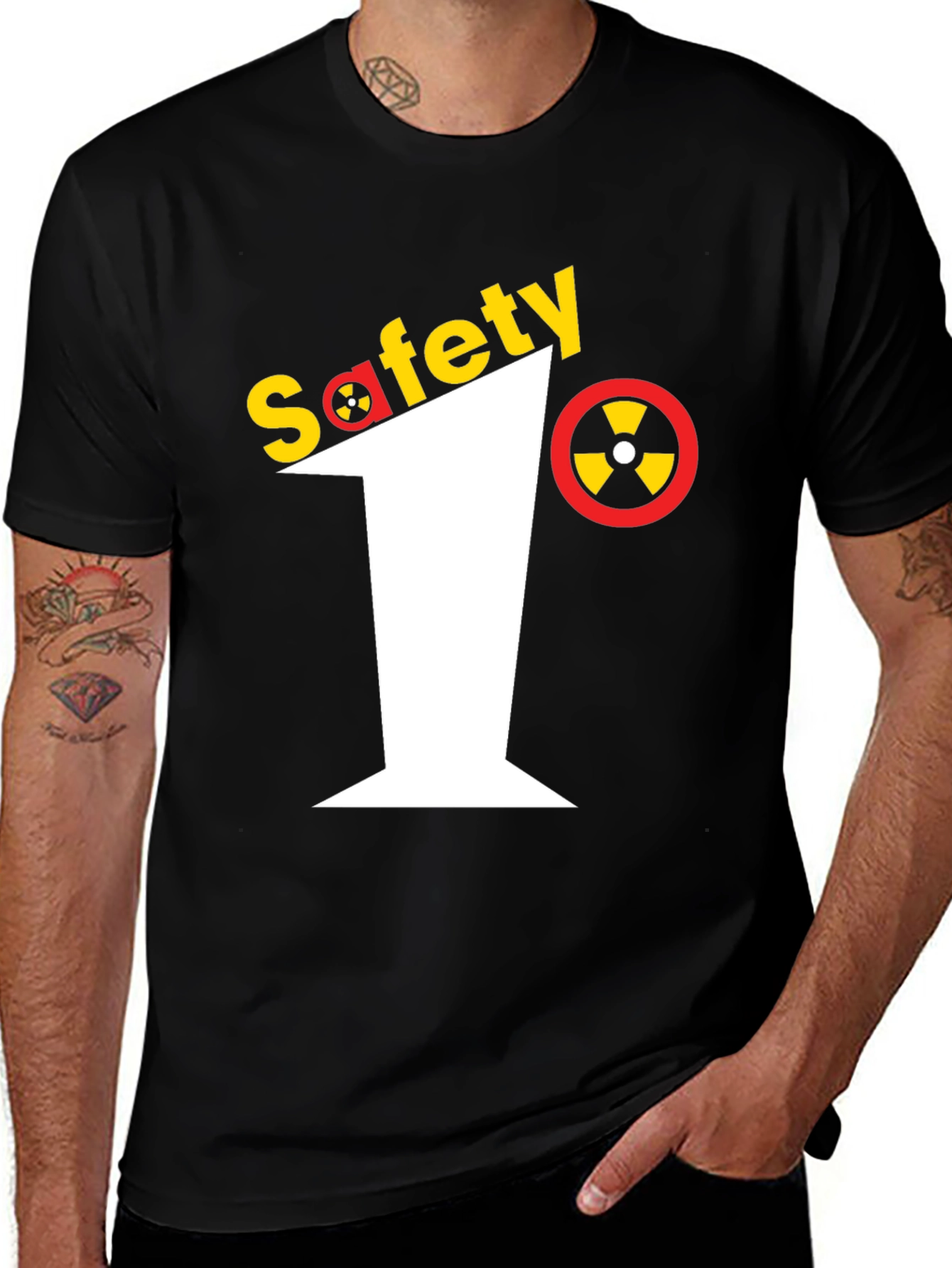 Safety First Graphic Tee - Black Crew Neck T-Shirt