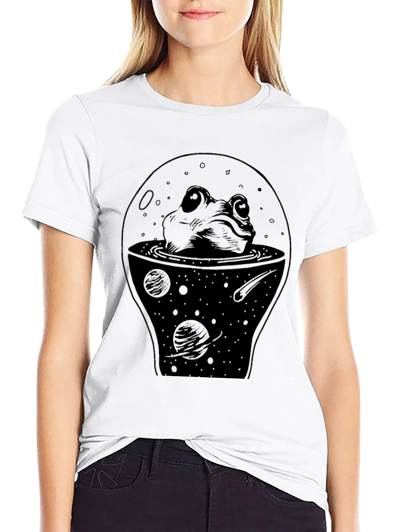 Frog in Space Black T-Shirt