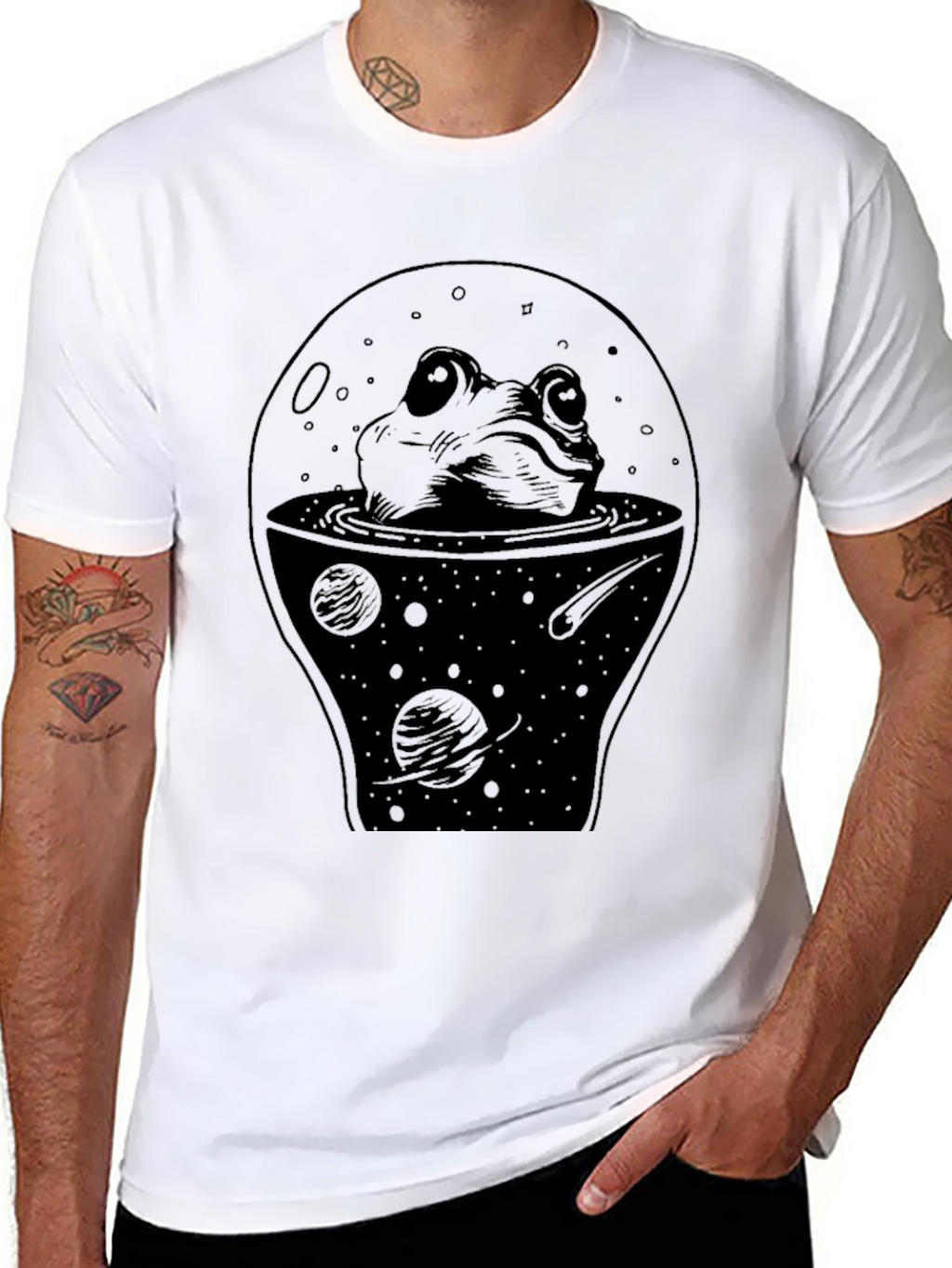 Frog in Space Black T-Shirt