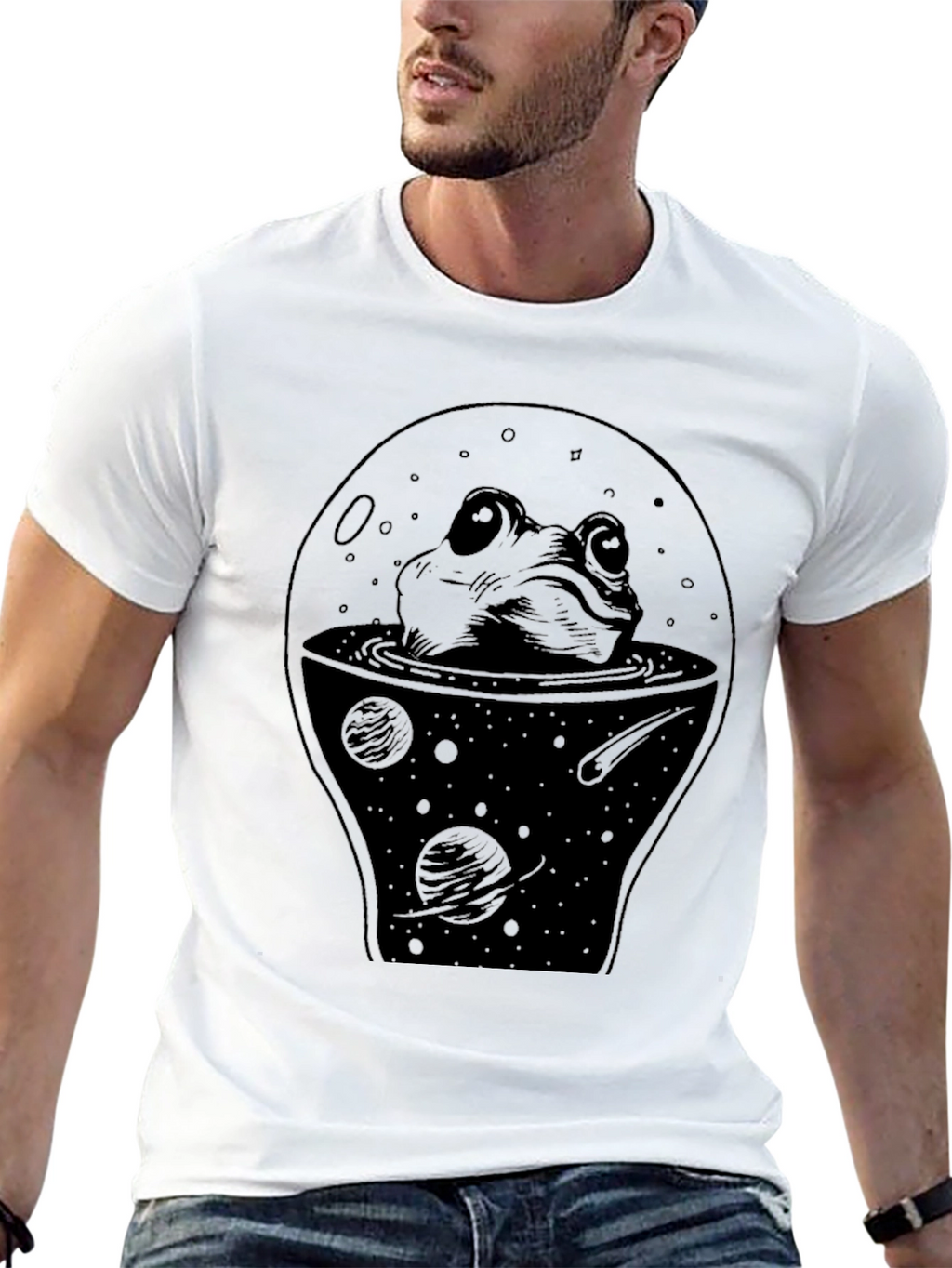 Frog in Space Black T-Shirt