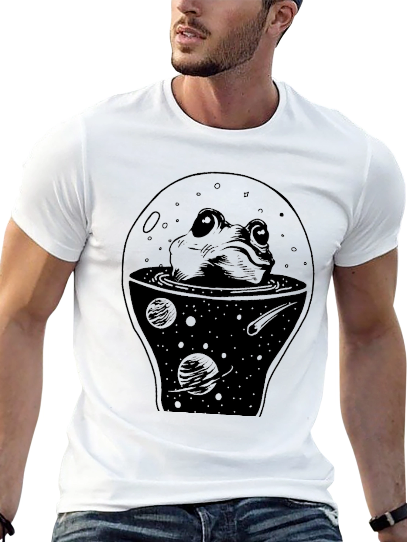 Frog in Space Black T-Shirt