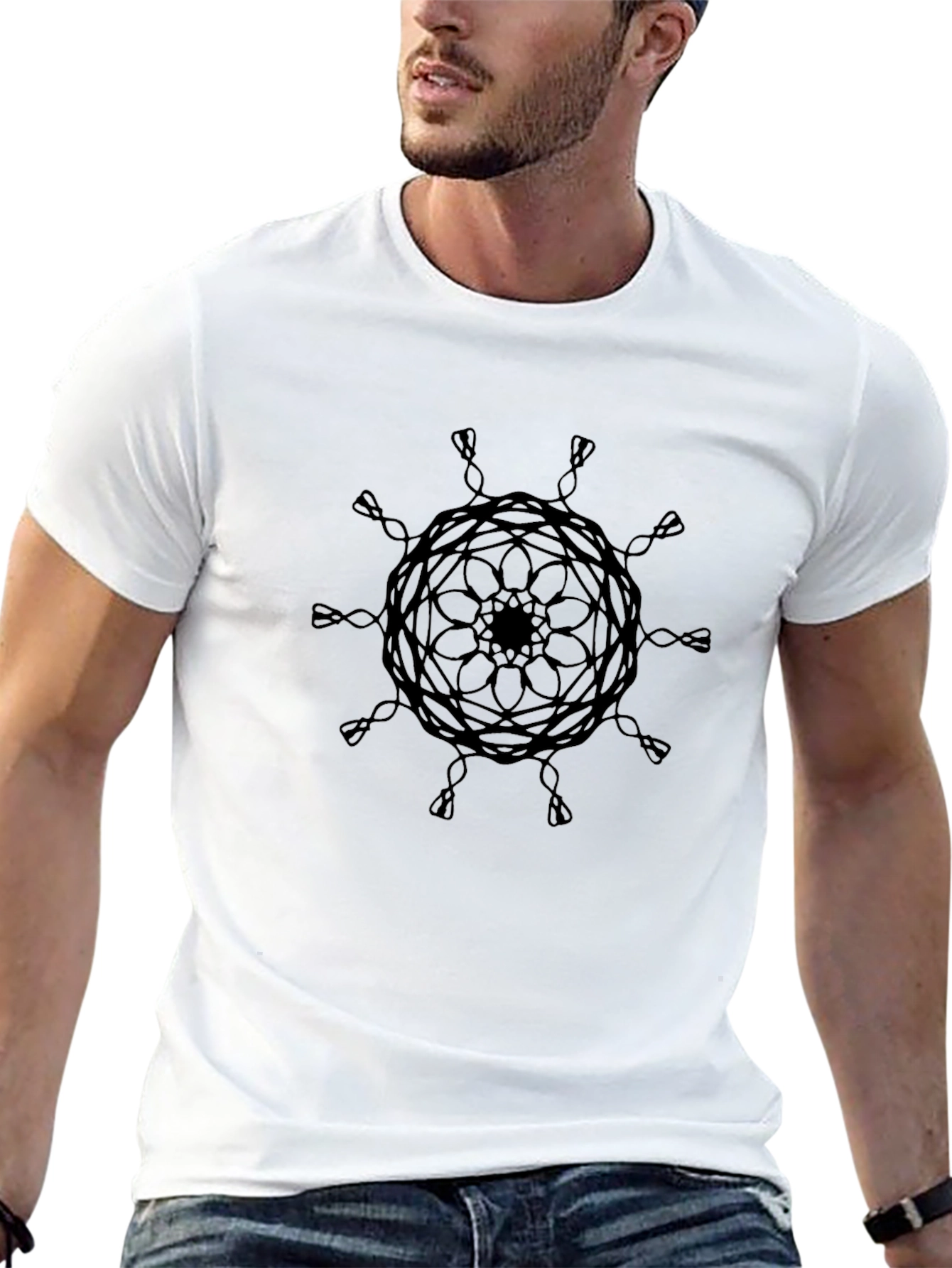 Geometric Mandala Print Black T-Shirt