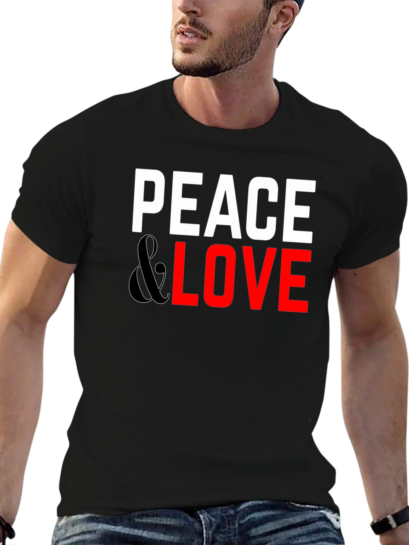 Peace & Love Graphic Tee - Black Casual T-Shirt