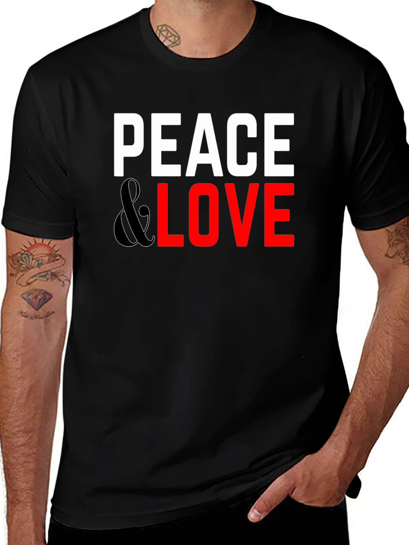Peace & Love Graphic Tee - Black Casual T-Shirt