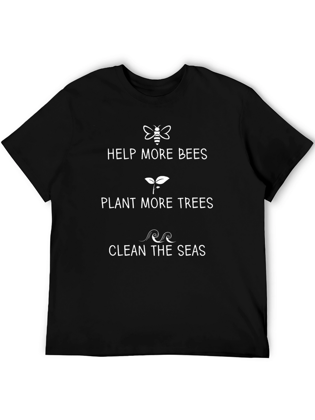 Eco-Friendly Black T-Shirt: Help Bees Plant Trees Clean Seas