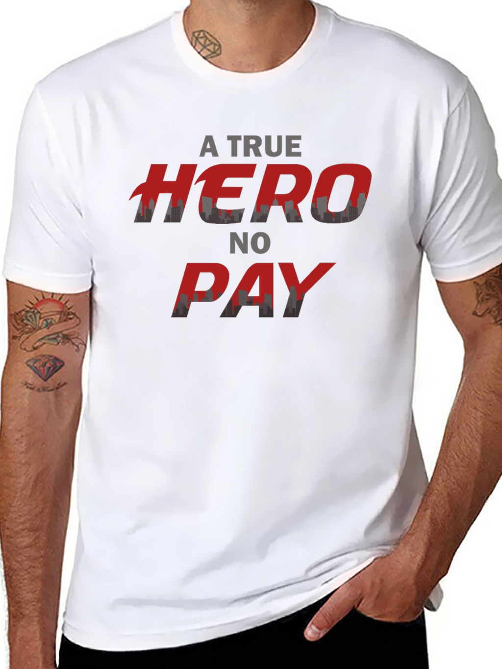 A True Hero No Pay T-Shirt Black Crew Neck