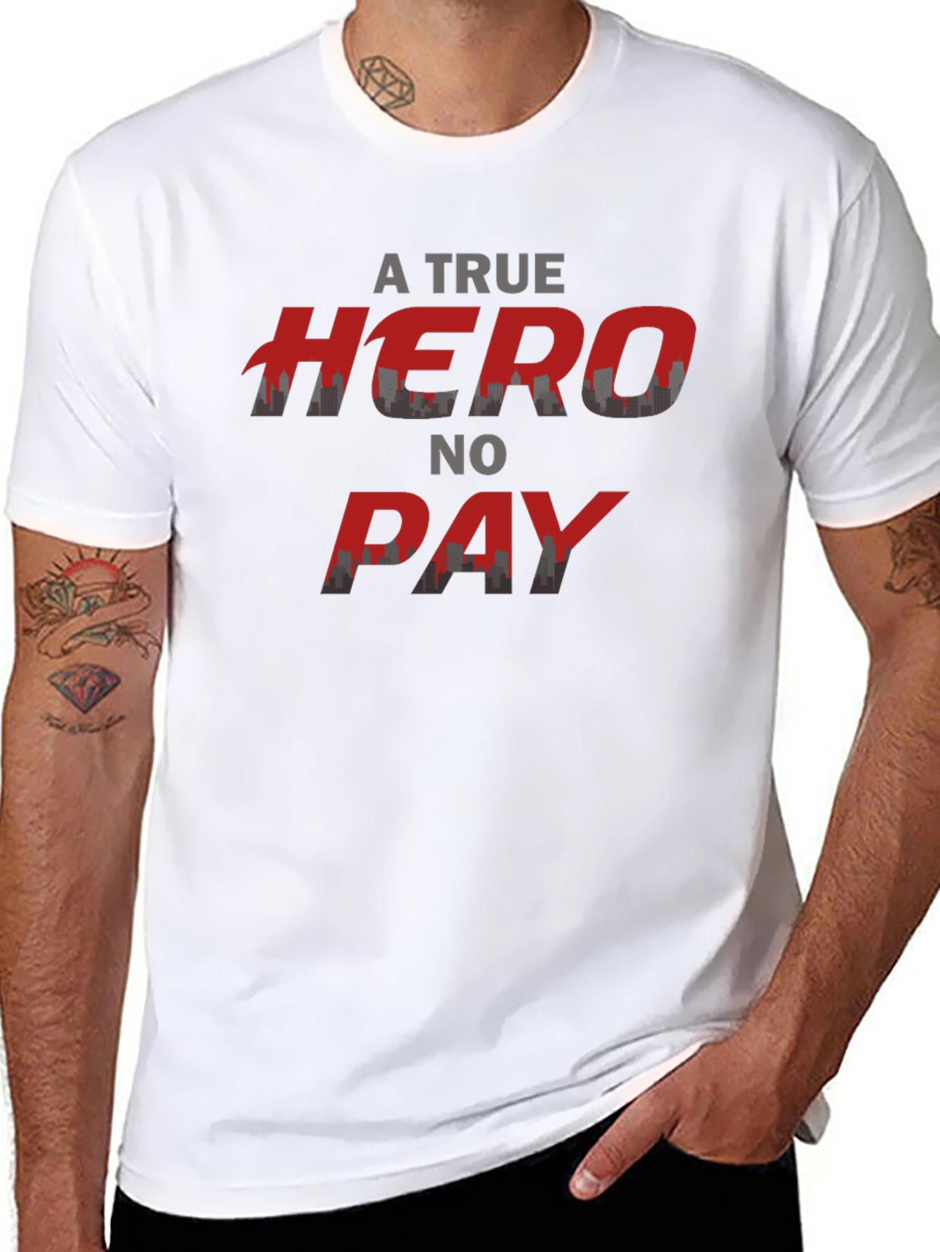 A True Hero No Pay T-Shirt Black Crew Neck