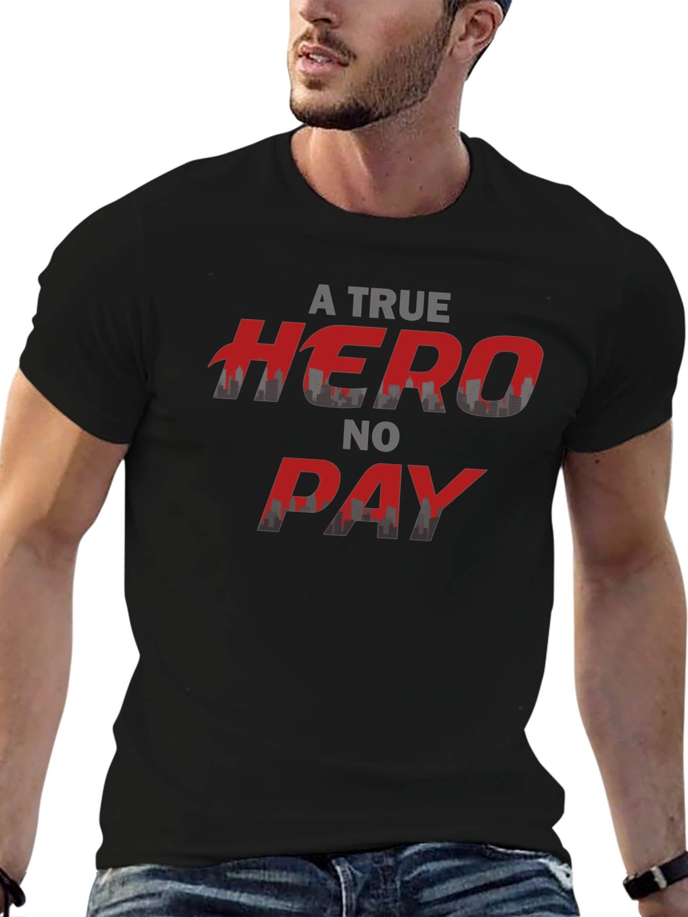 A True Hero No Pay T-Shirt Black Crew Neck