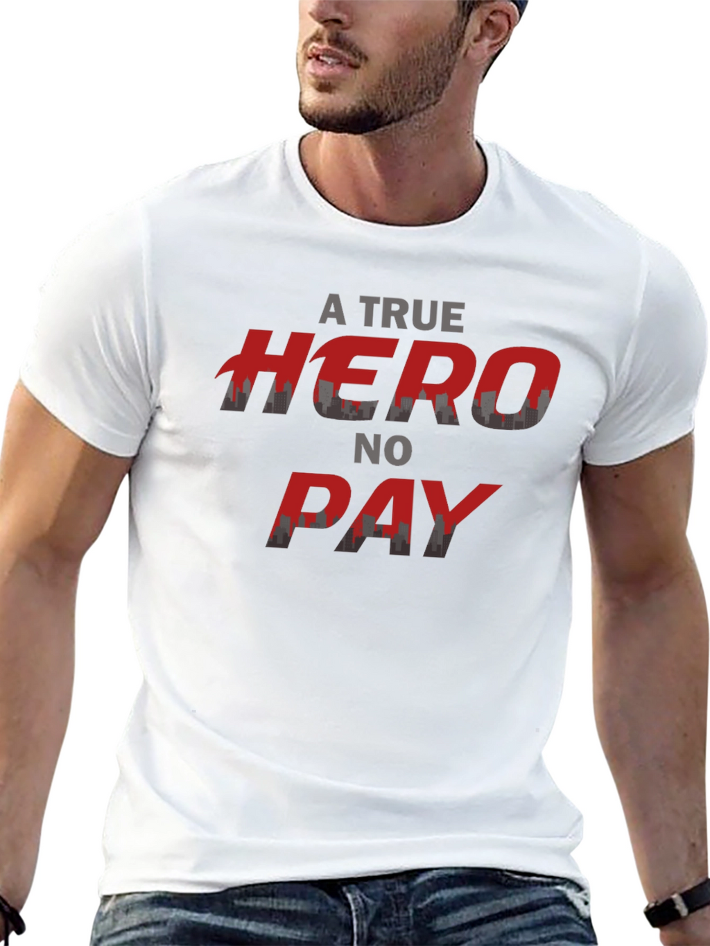 A True Hero No Pay T-Shirt Black Crew Neck