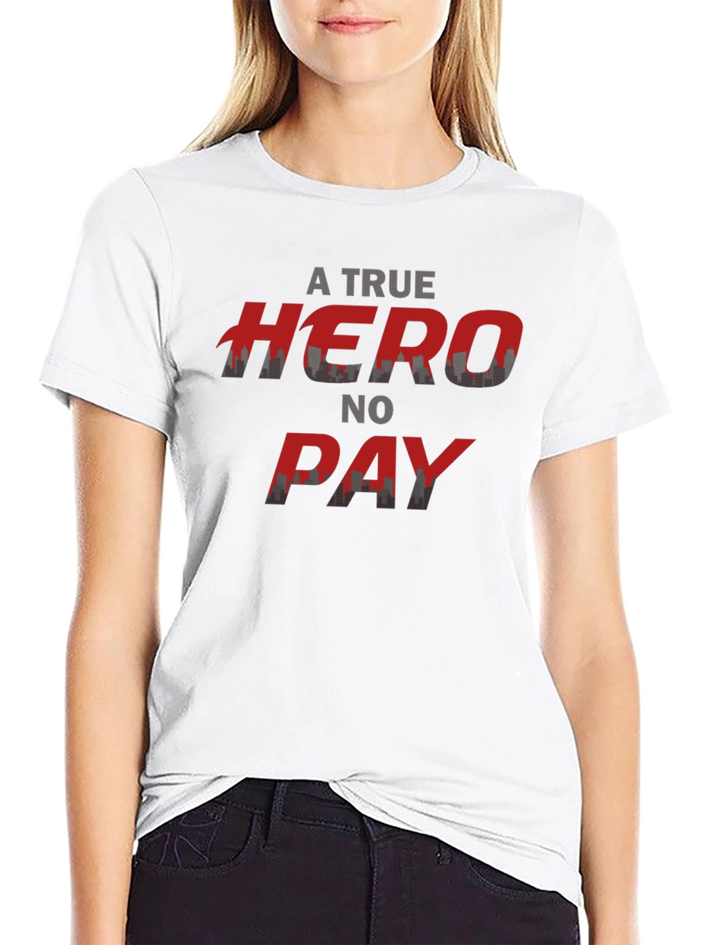 A True Hero No Pay T-Shirt Black Crew Neck
