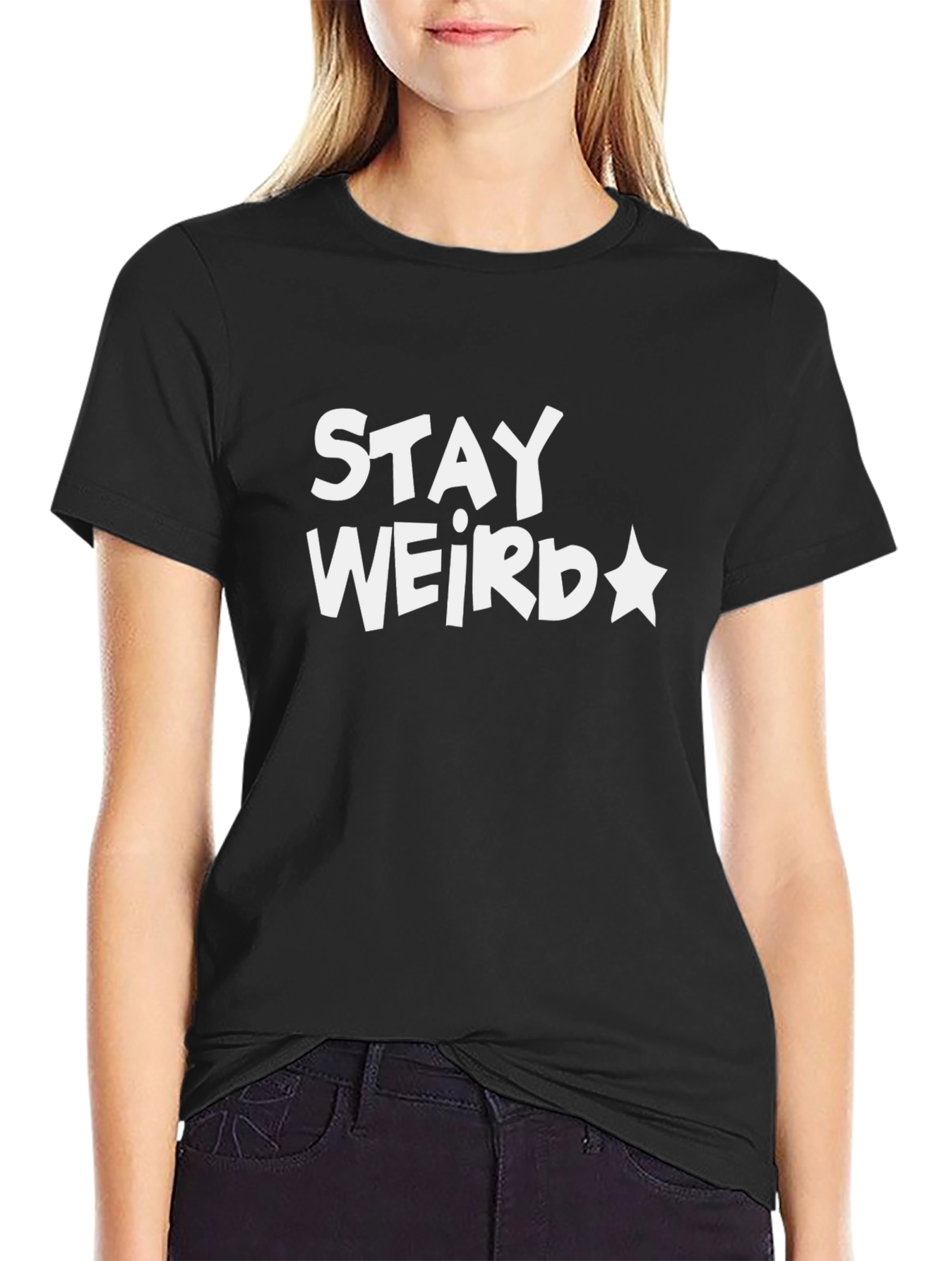Stay Weird Graphic Tee - Black Cotton T-Shirt