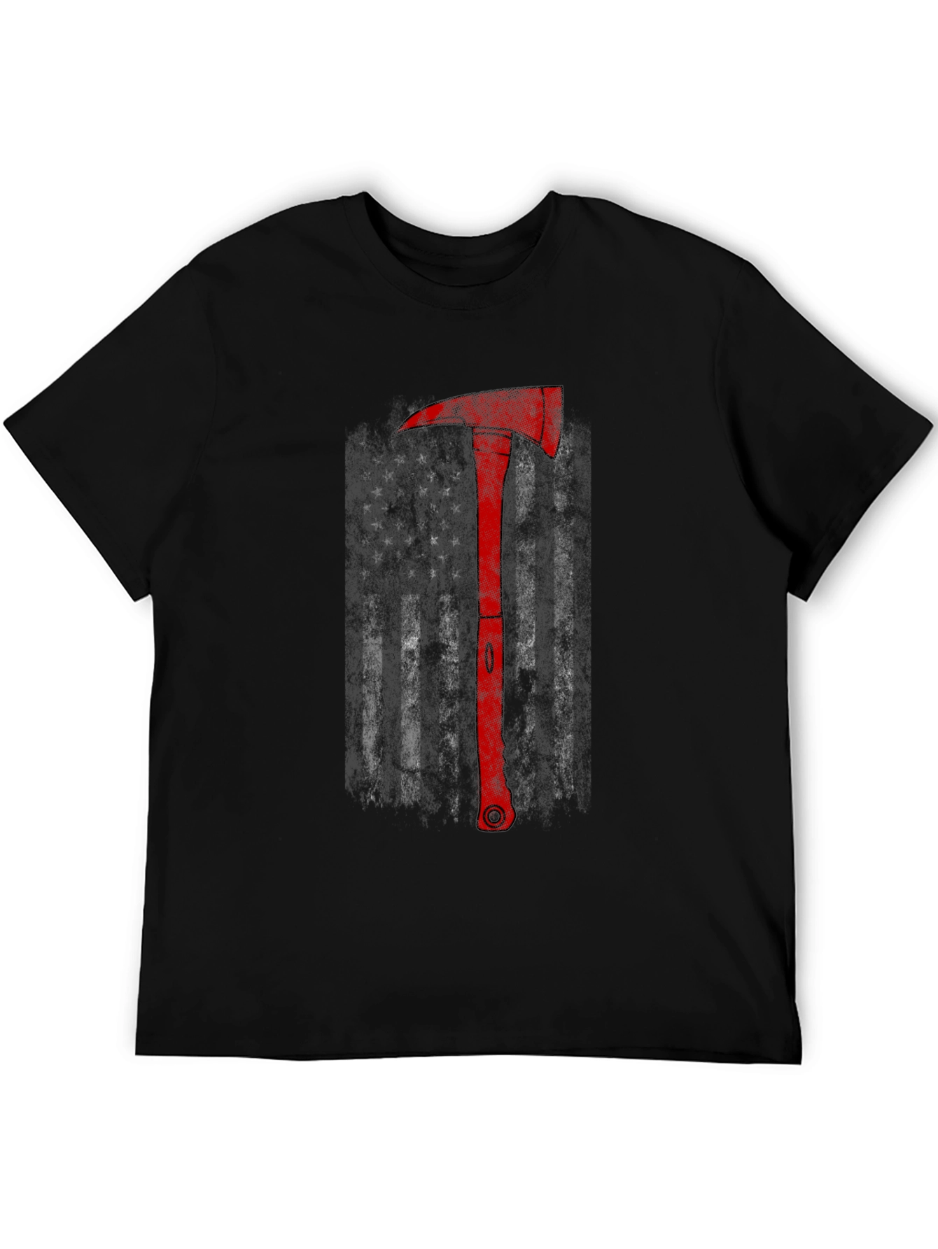 Firefighter Axe American Flag Black T-Shirt