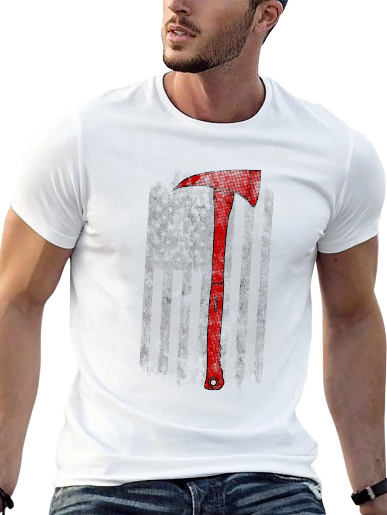 Firefighter Axe American Flag Black T-Shirt