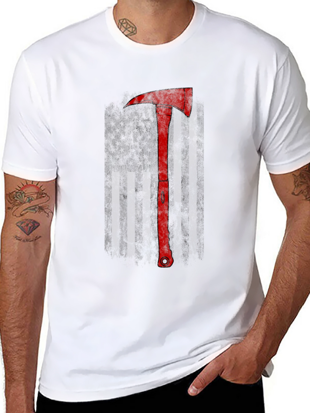 Firefighter Axe American Flag Black T-Shirt