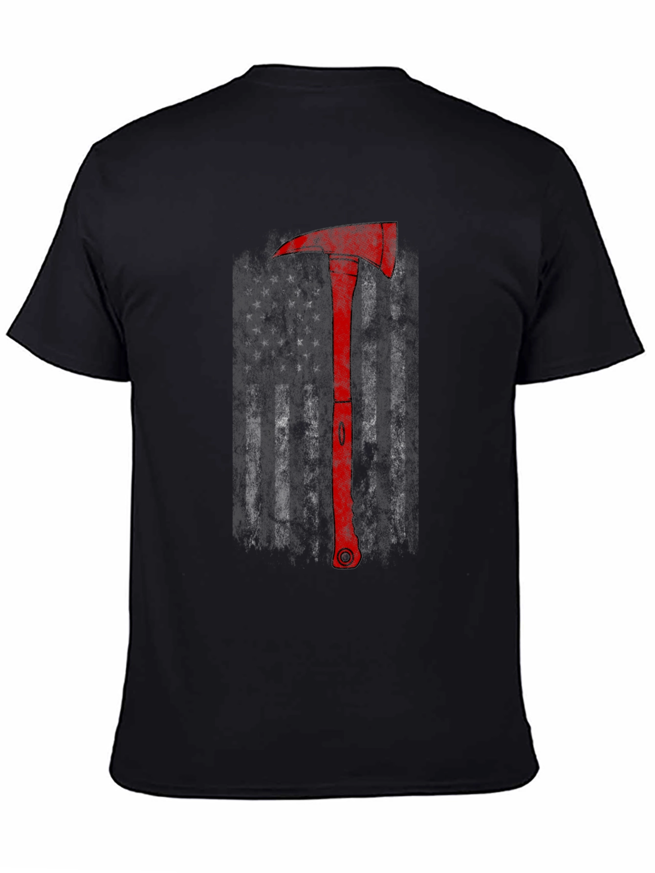 Firefighter Axe American Flag Black T-Shirt