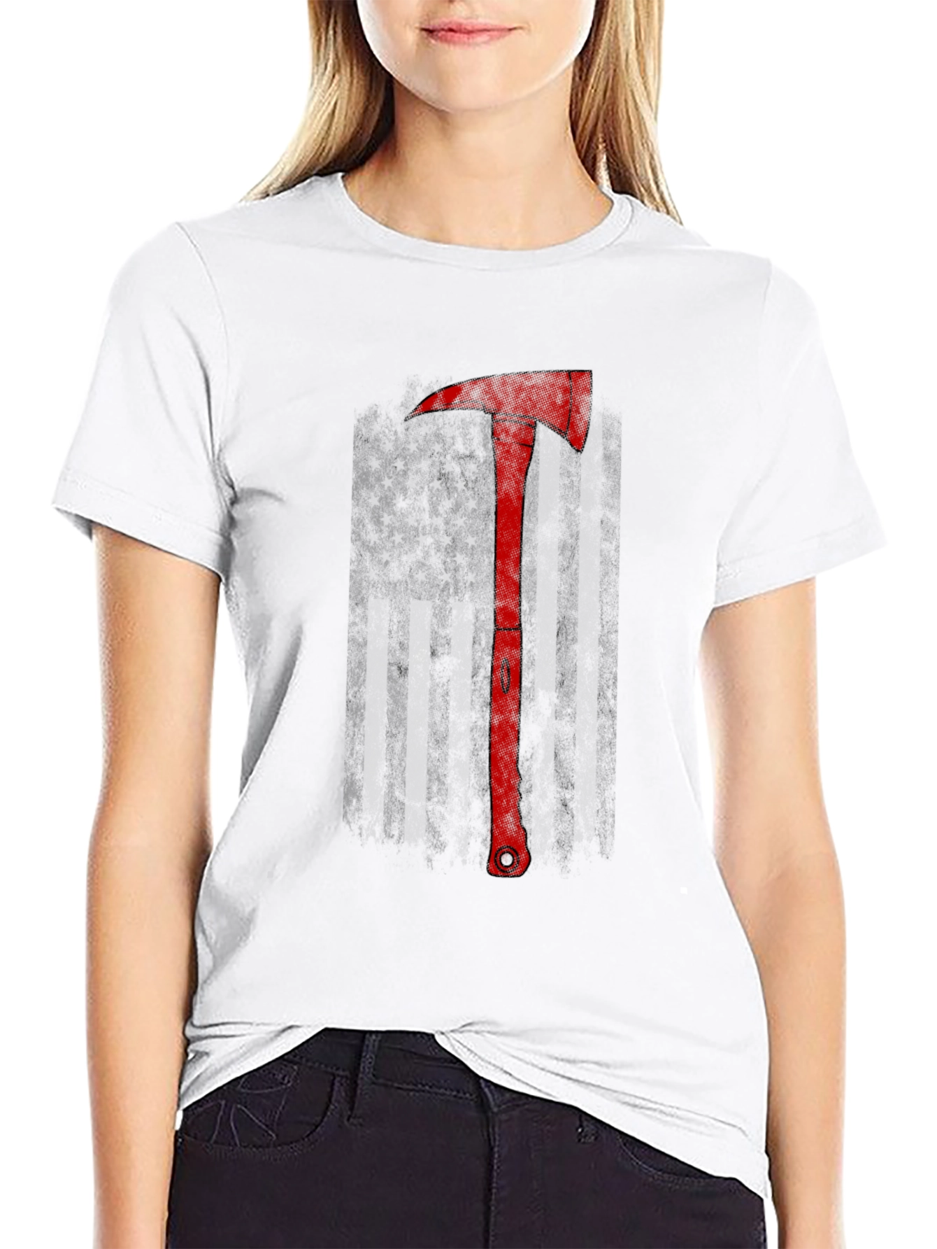 Firefighter Axe American Flag Black T-Shirt