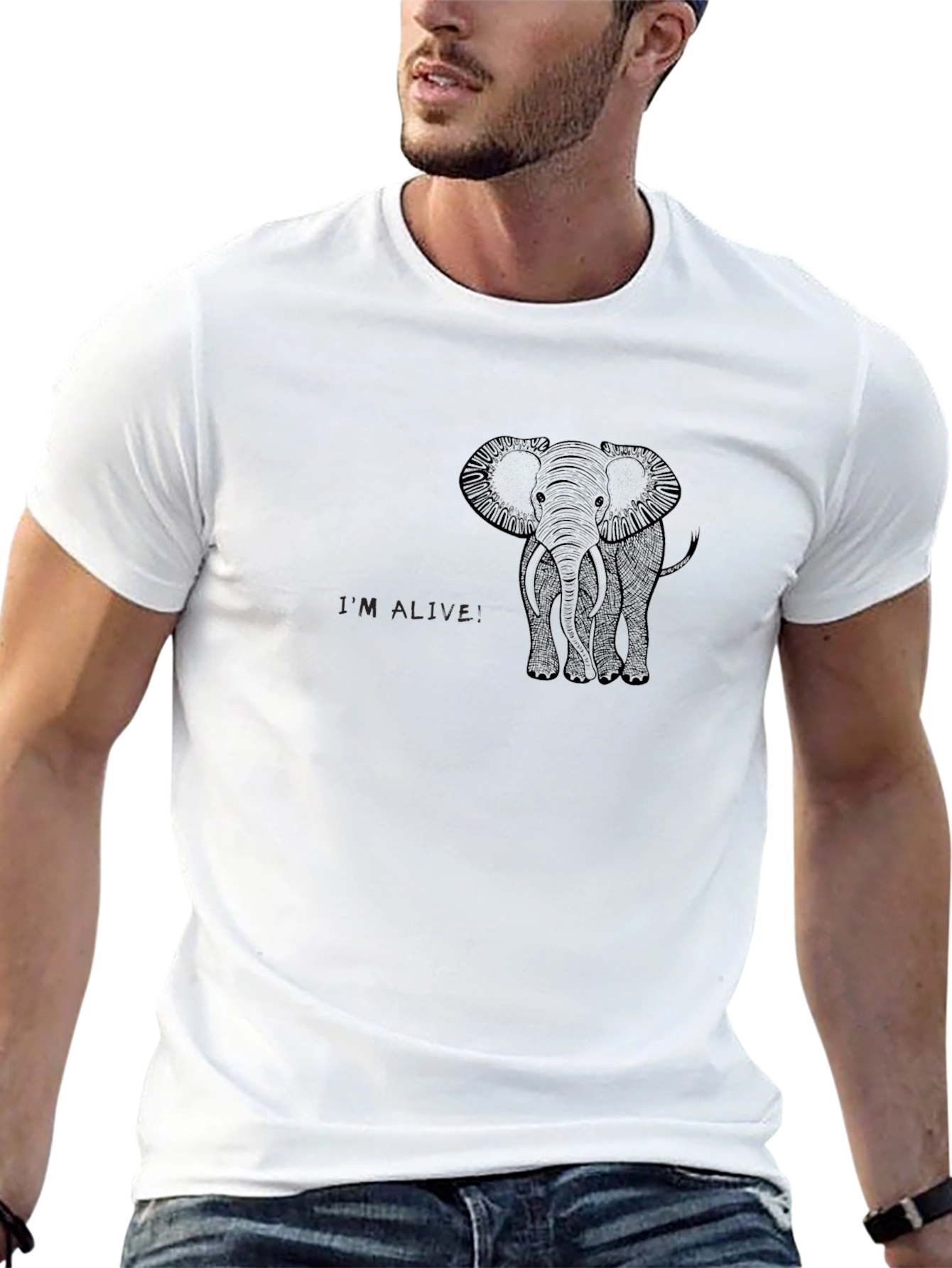 Mens Black Elephant Graphic T-Shirt