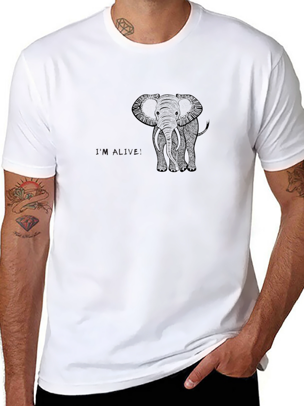 Mens Black Elephant Graphic T-Shirt