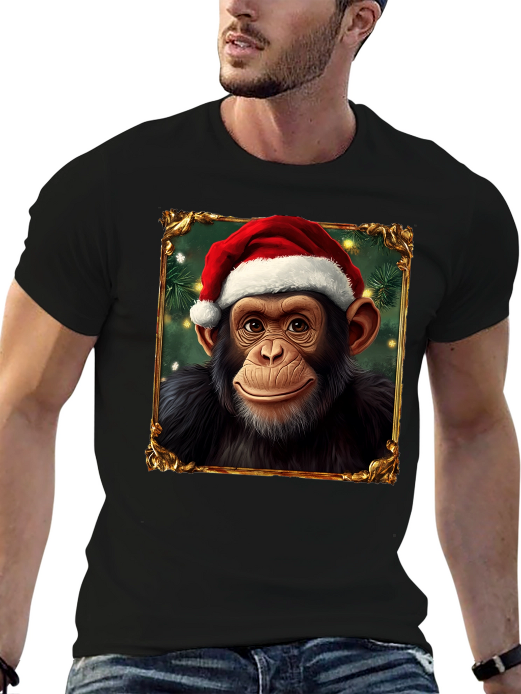 Christmas Chimpanzee Portrait T-Shirt