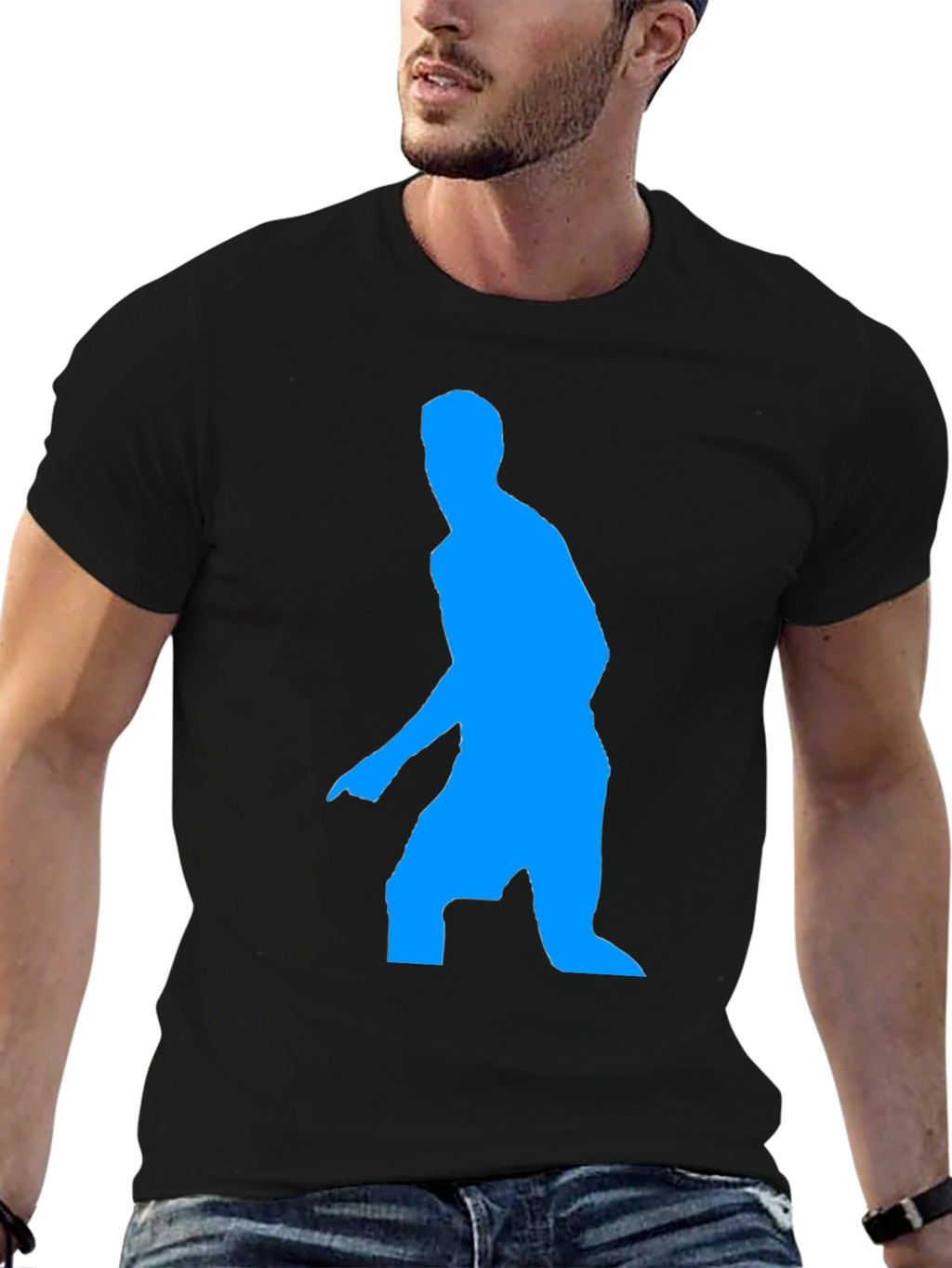 Blue Figure Graphic Black T-Shirt