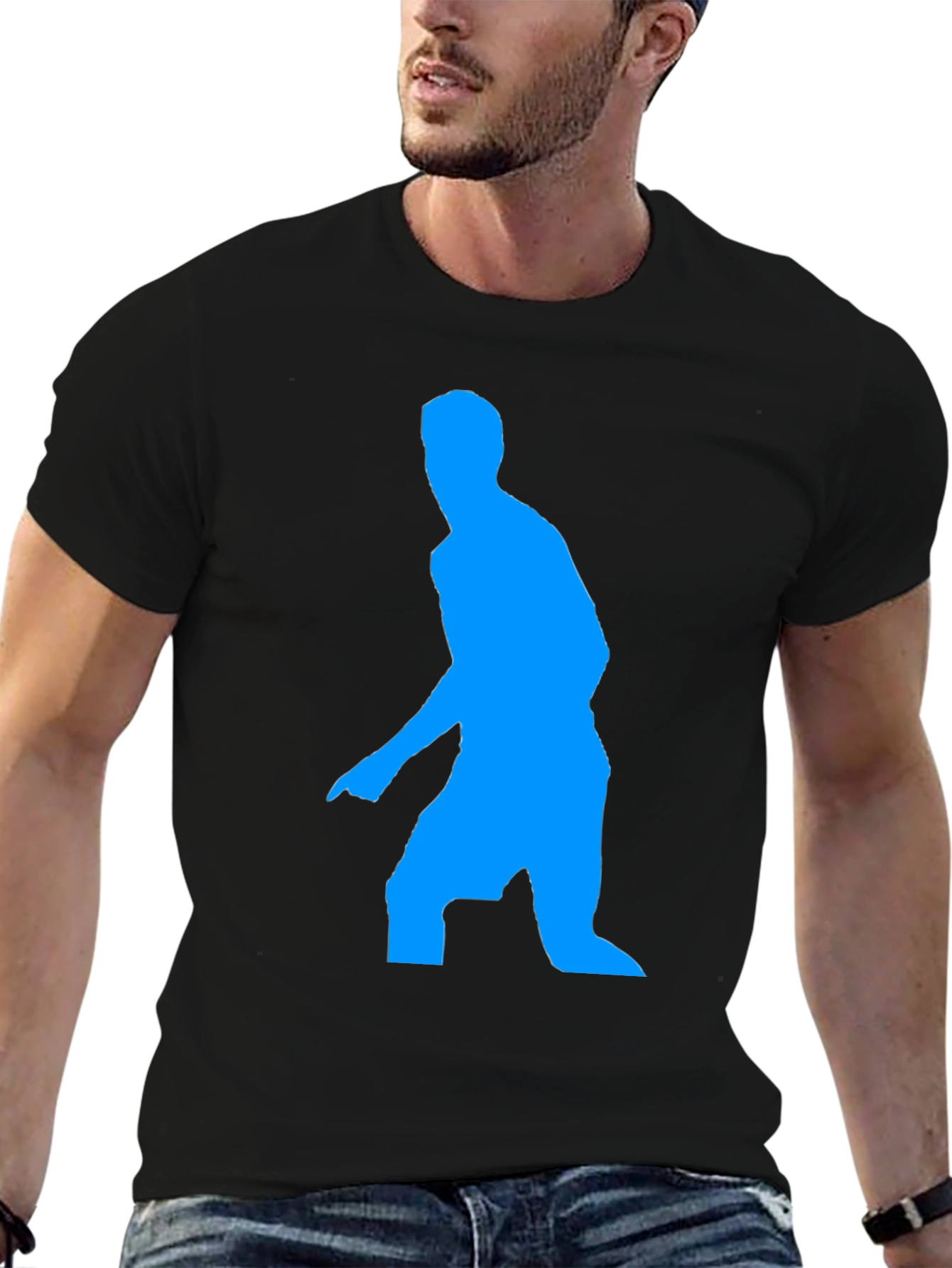 Blue Figure Graphic Black T-Shirt