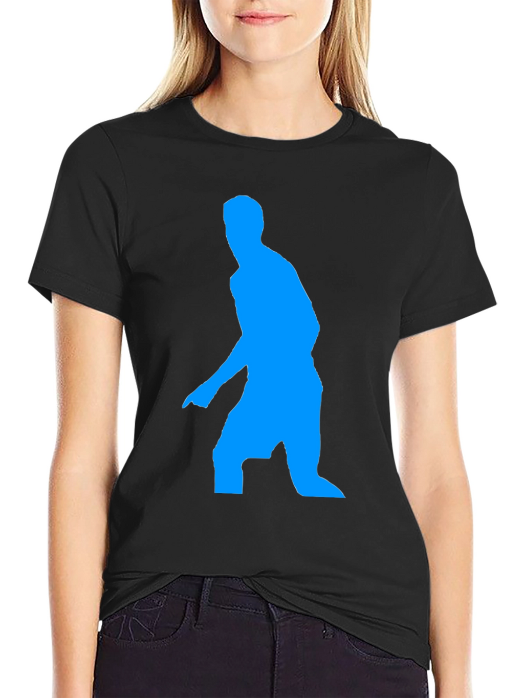 Blue Figure Graphic Black T-Shirt
