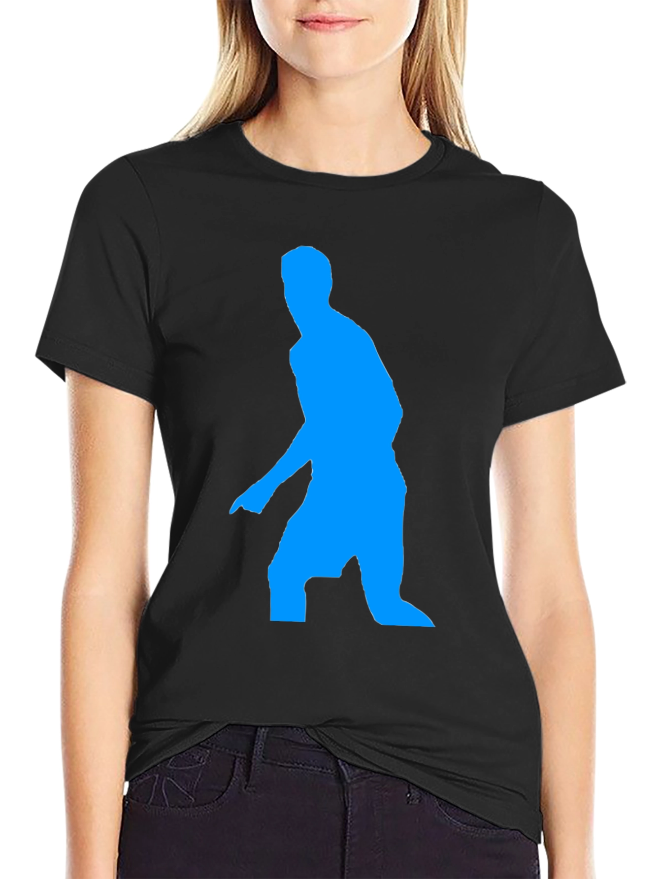 Blue Figure Graphic Black T-Shirt