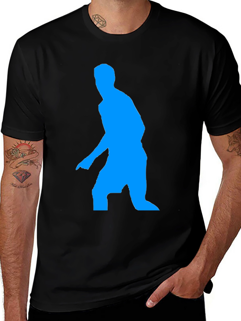 Blue Figure Graphic Black T-Shirt