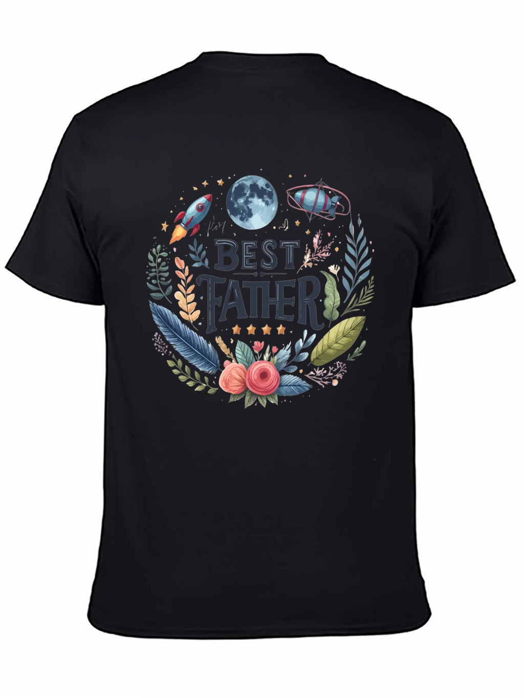Best Father T-Shirt - Space Floral Design