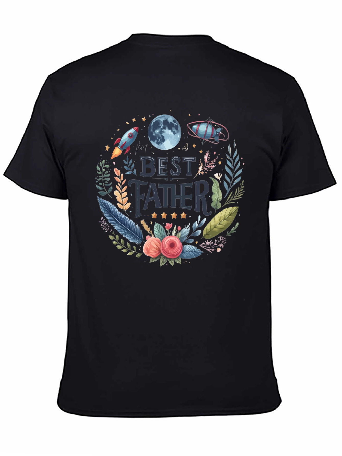 Best Father T-Shirt - Space Floral Design