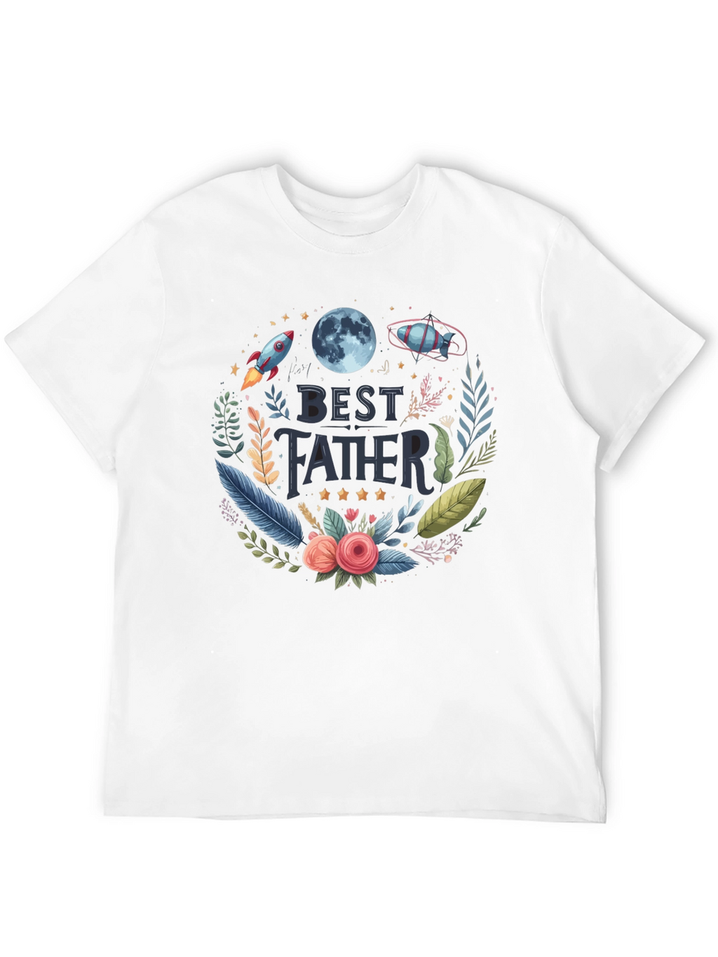 Best Father T-Shirt - Space Floral Design