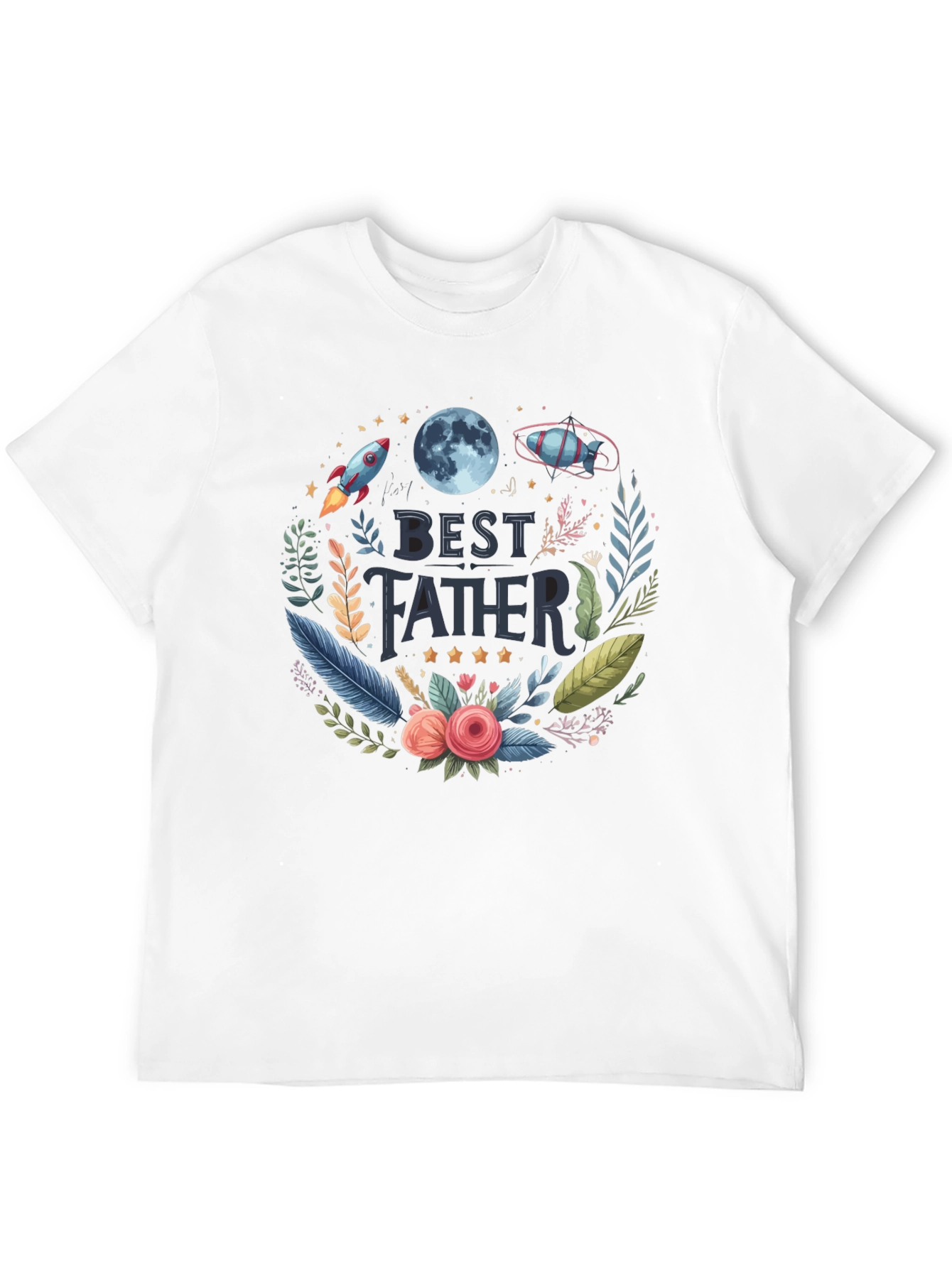 Best Father T-Shirt - Space Floral Design