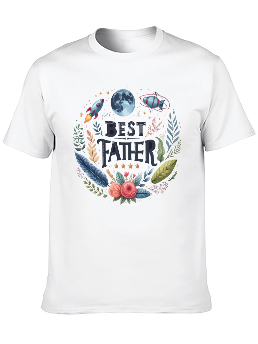 Best Father T-Shirt - Space Floral Design