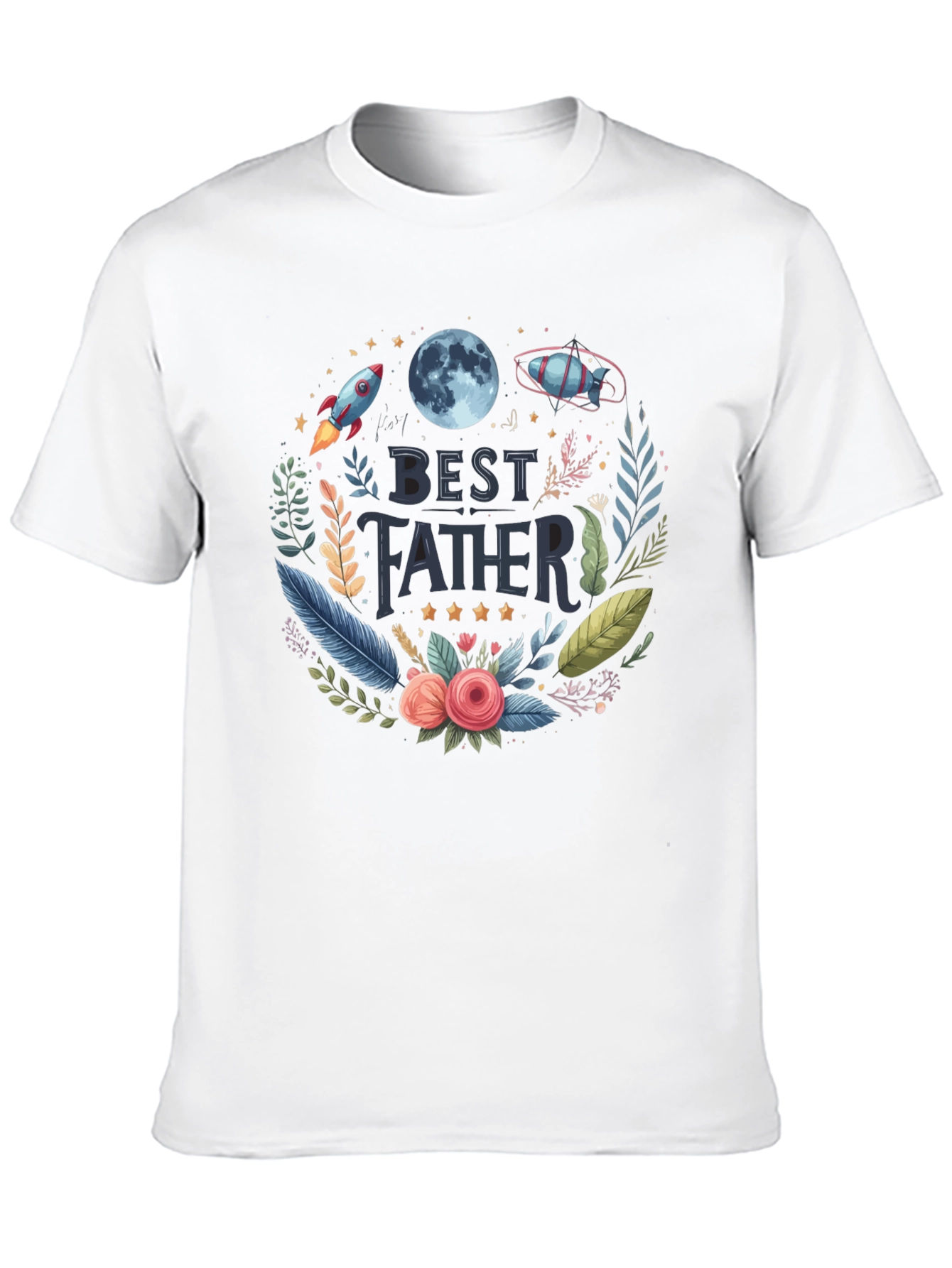 Best Father T-Shirt - Space Floral Design
