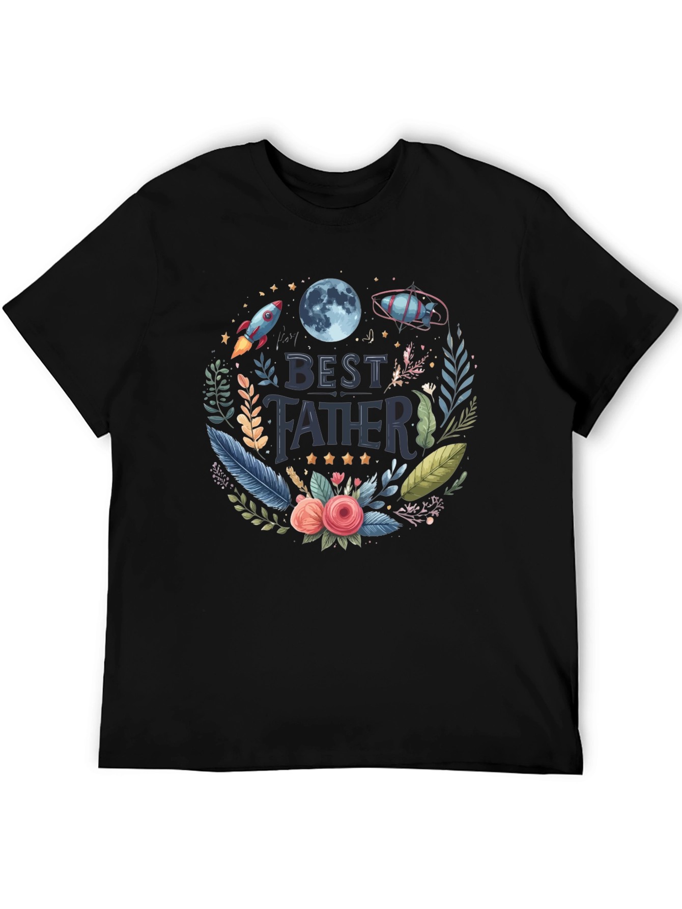 Best Father T-Shirt - Space Floral Design