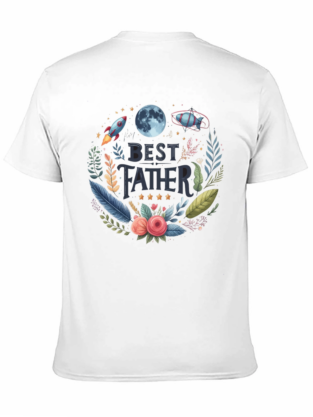 Best Father T-Shirt - Space Floral Design