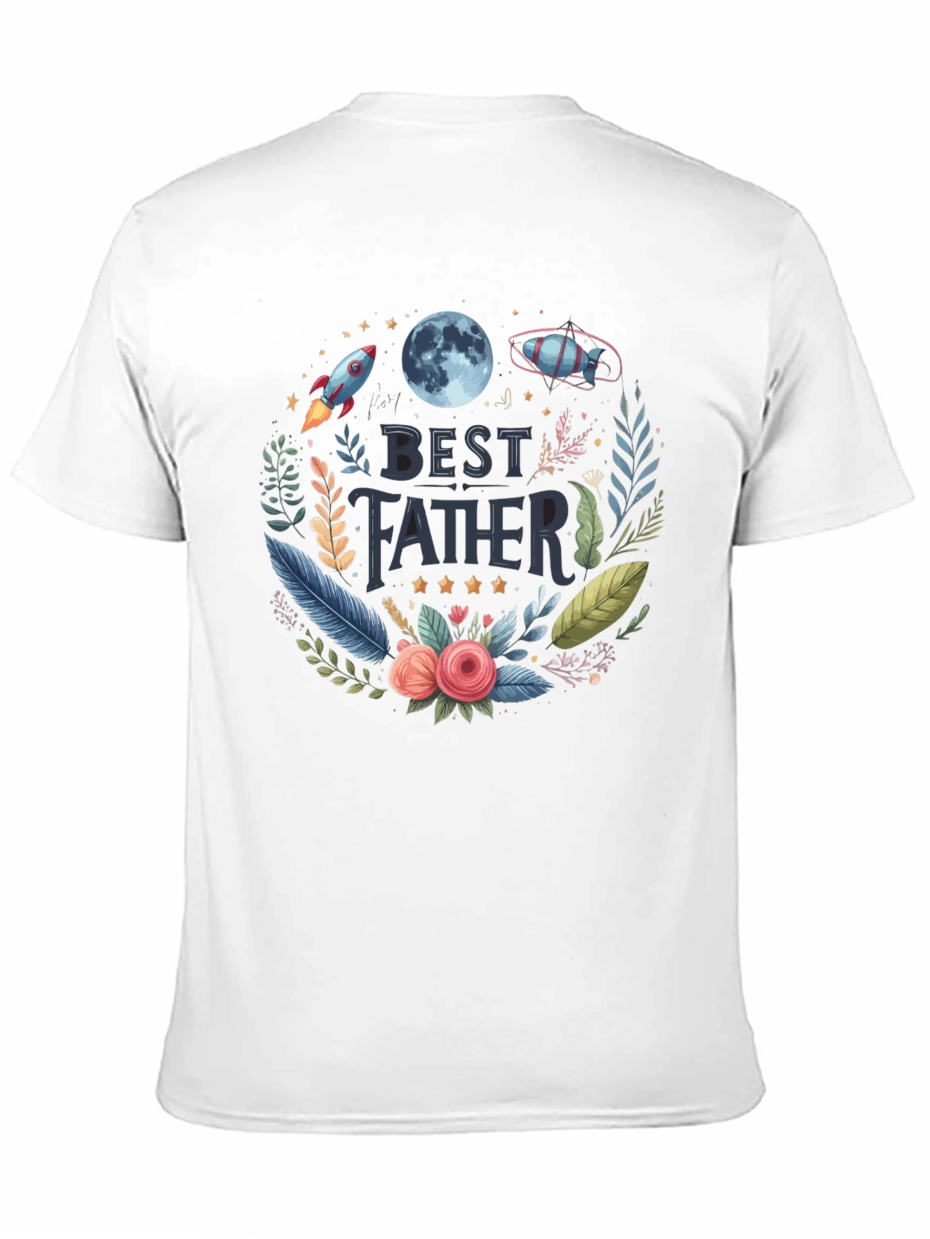 Best Father T-Shirt - Space Floral Design