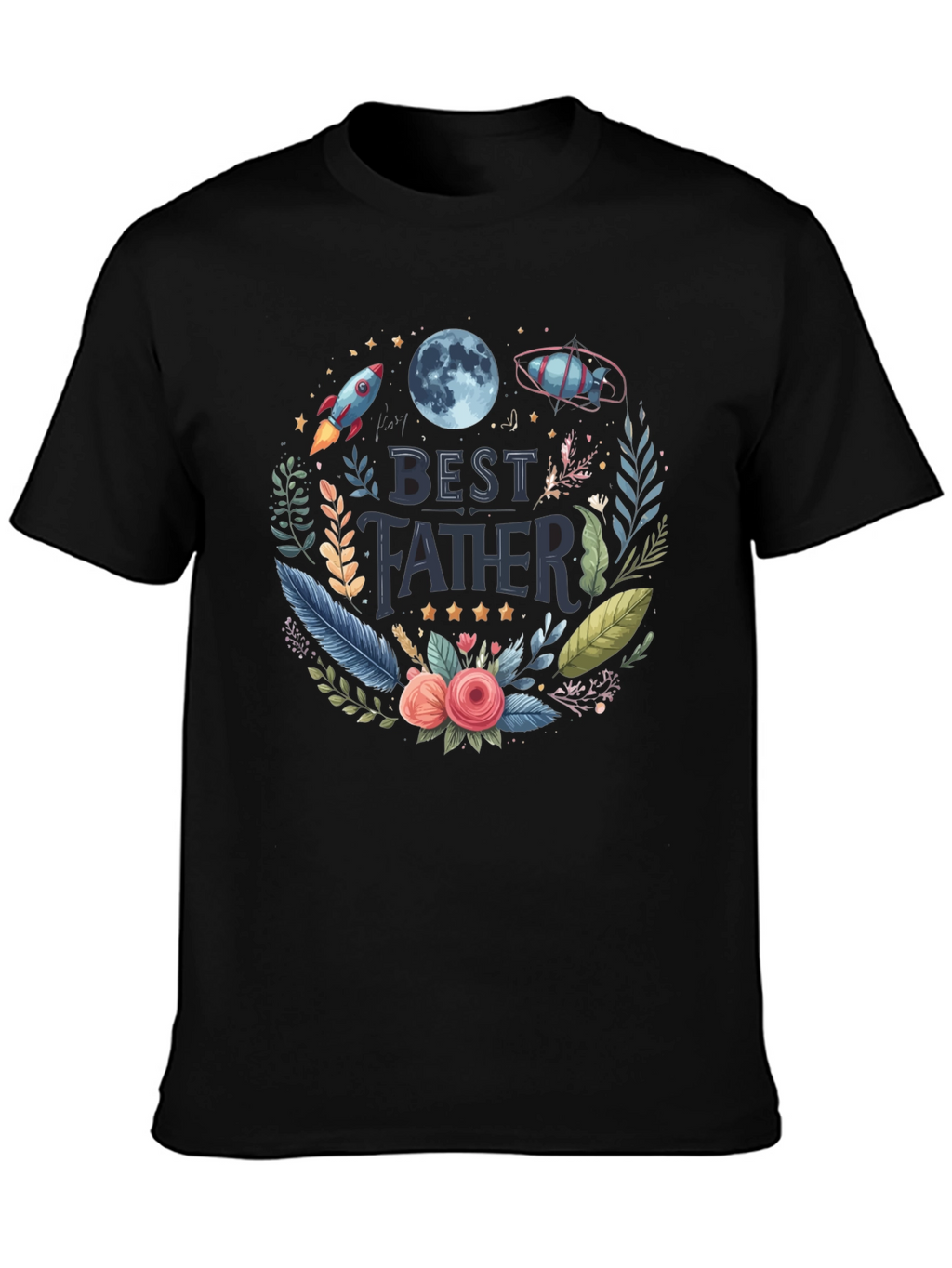 Best Father T-Shirt - Space Floral Design