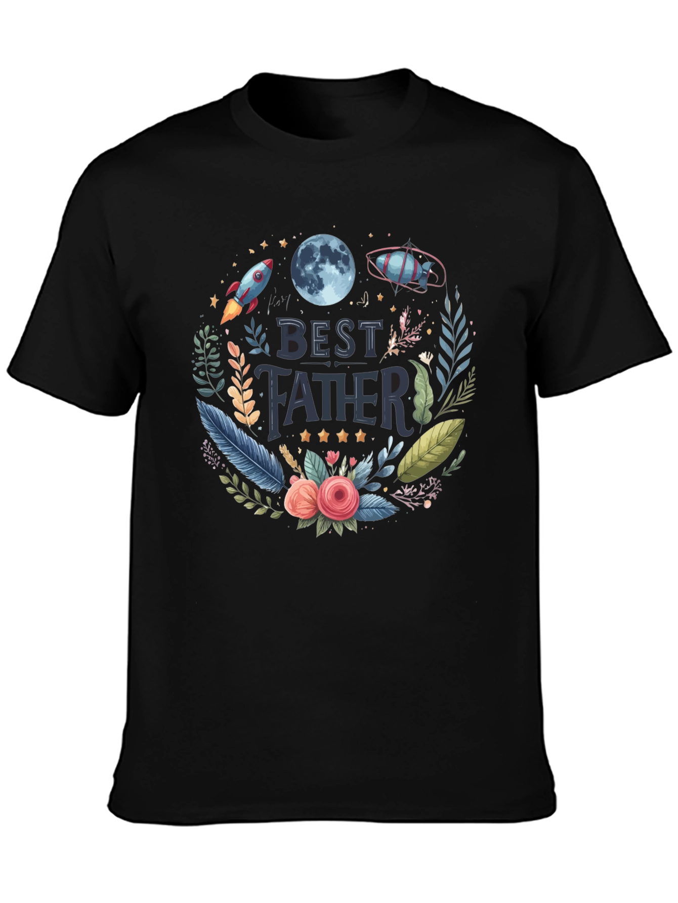 Best Father T-Shirt - Space Floral Design