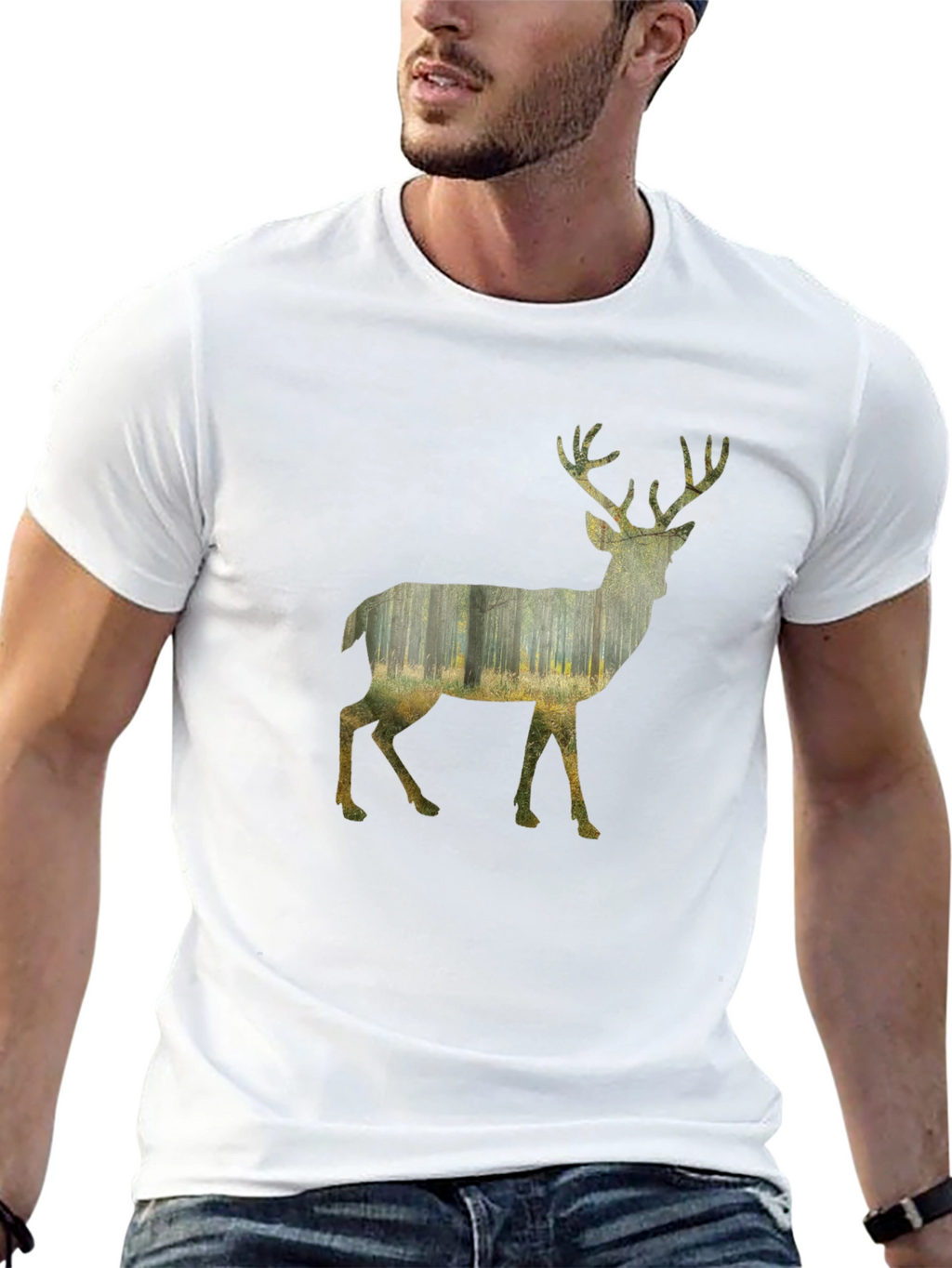 Deer Forest Graphic Print Black T-Shirt