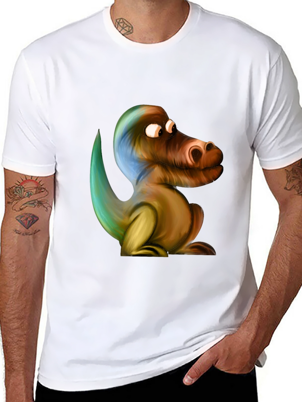 Cartoon Dinosaur Graphic Black T-Shirt