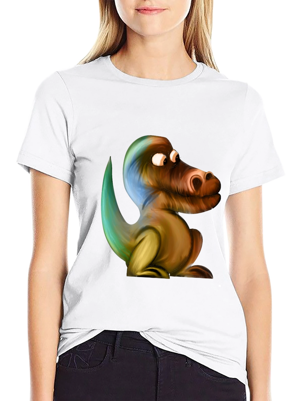 Cartoon Dinosaur Graphic Black T-Shirt