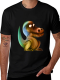 Cartoon Dinosaur Graphic Black T-Shirt