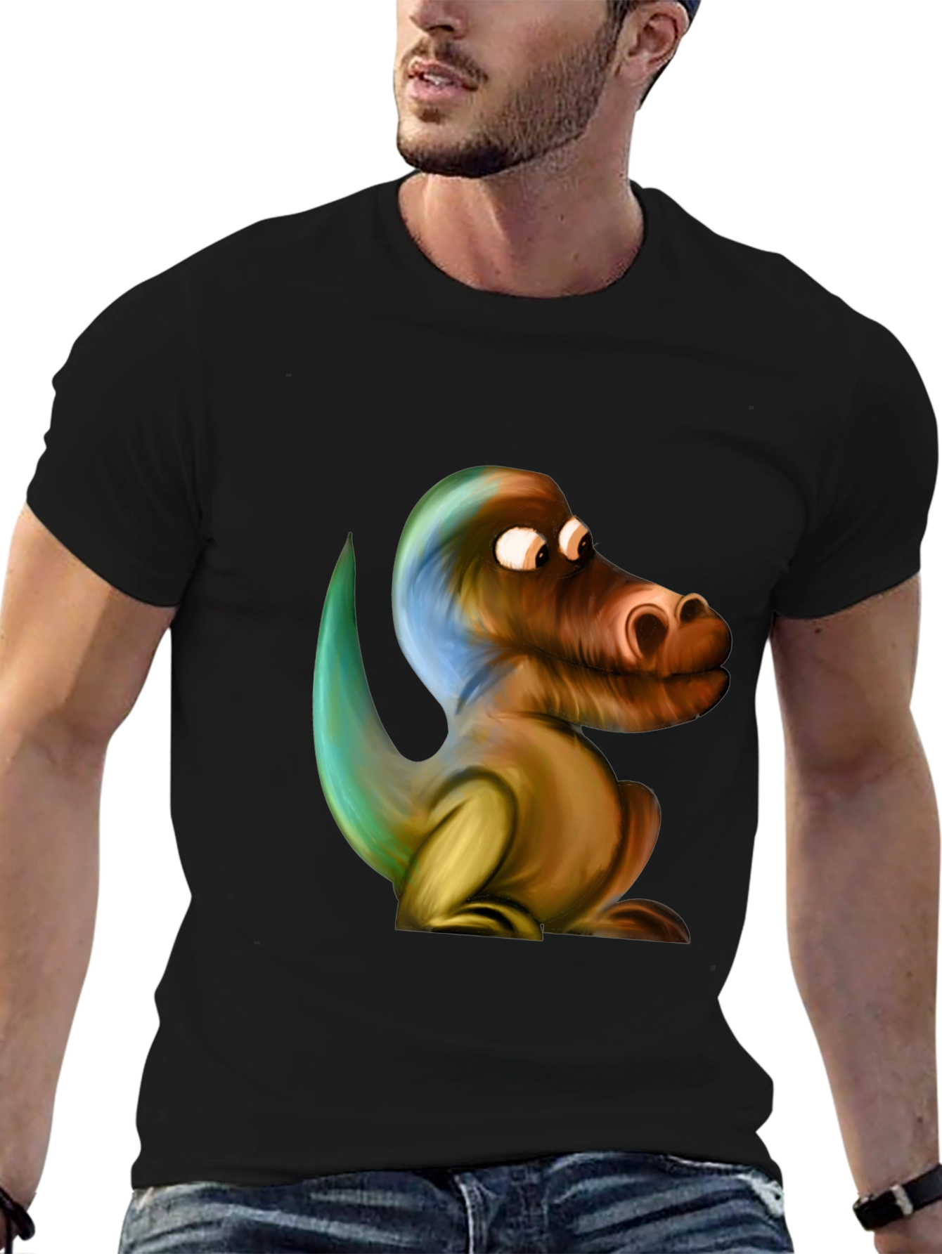 Cartoon Dinosaur Graphic Black T-Shirt