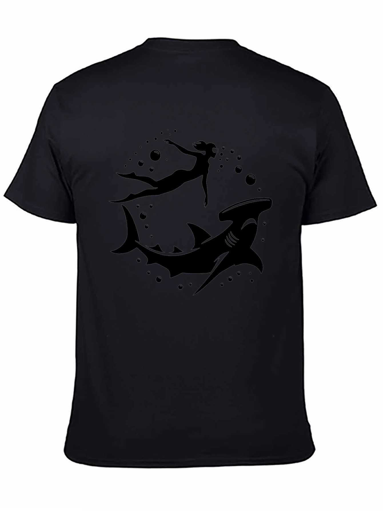 Hammerhead Shark & Diver Black T-Shirt