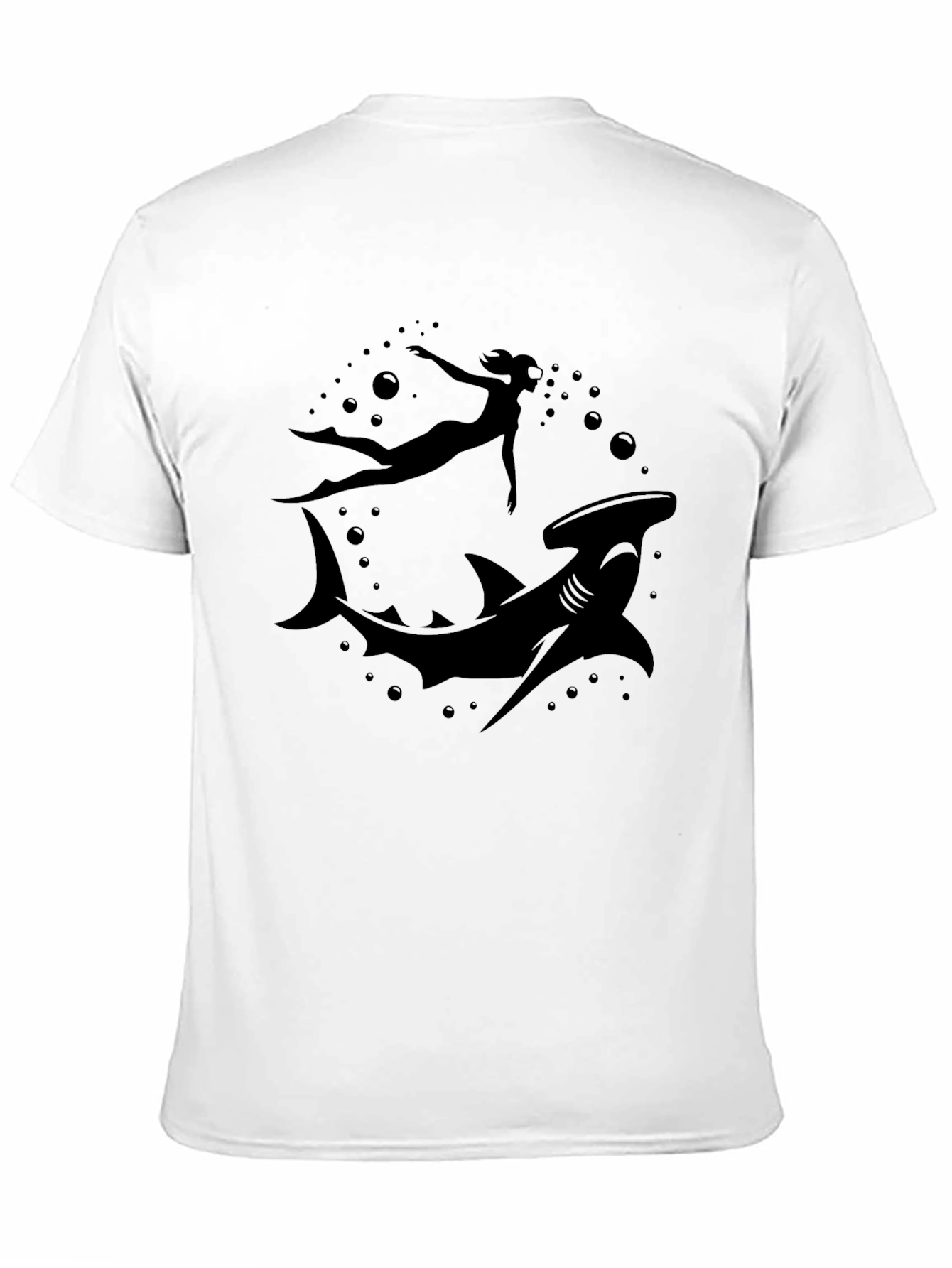 Hammerhead Shark & Diver Black T-Shirt