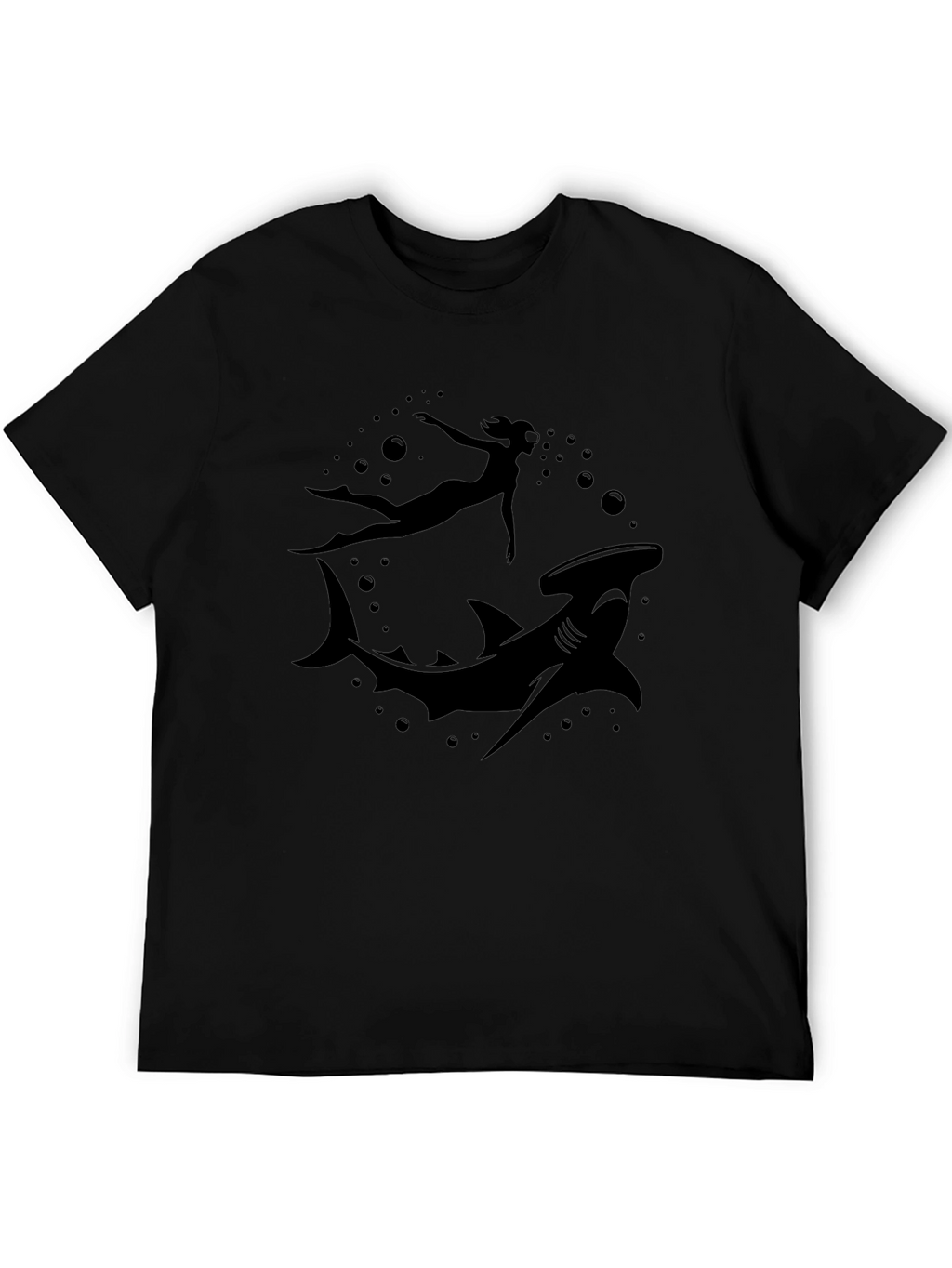 Hammerhead Shark & Diver Black T-Shirt