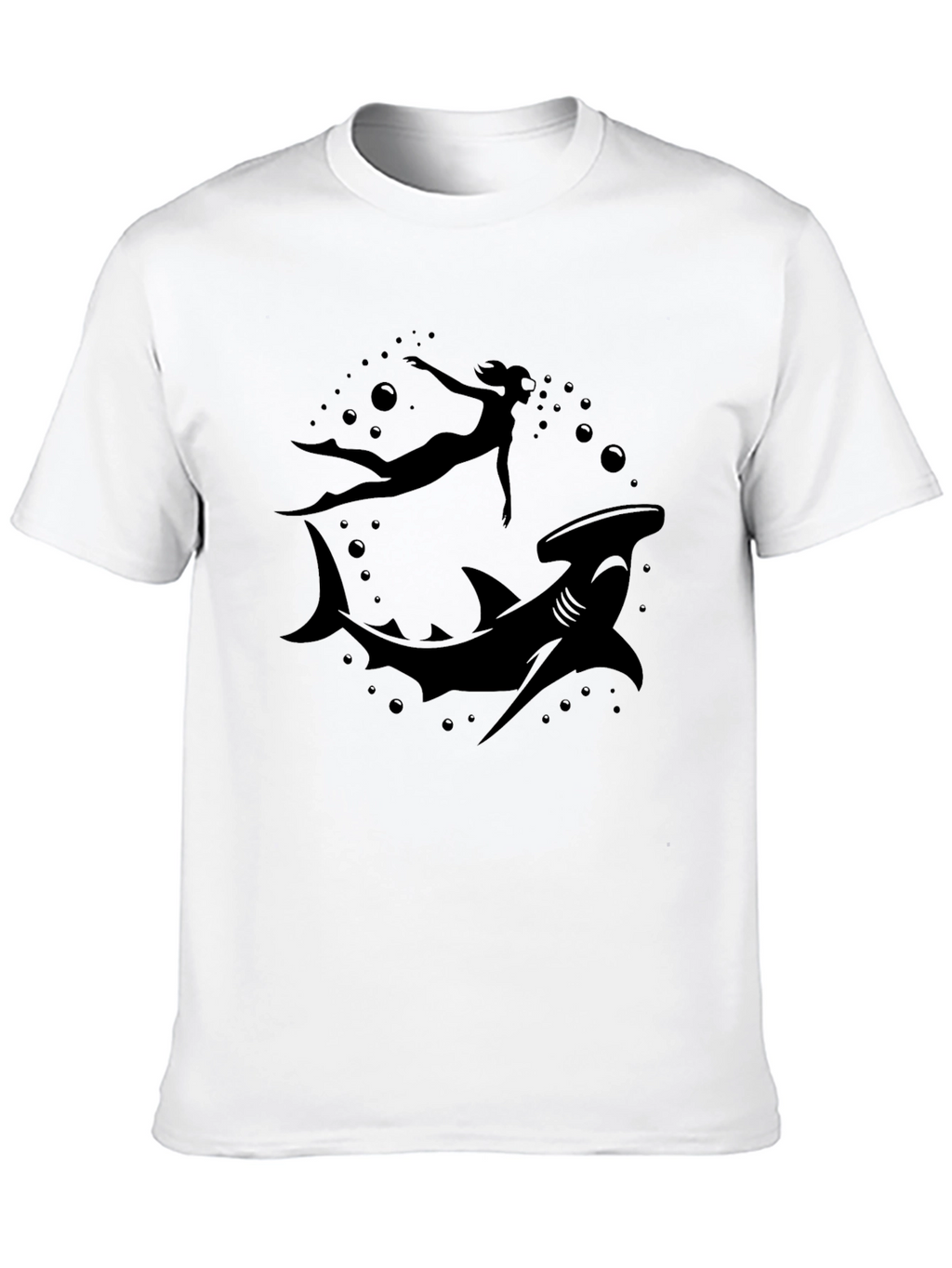 Hammerhead Shark & Diver Black T-Shirt