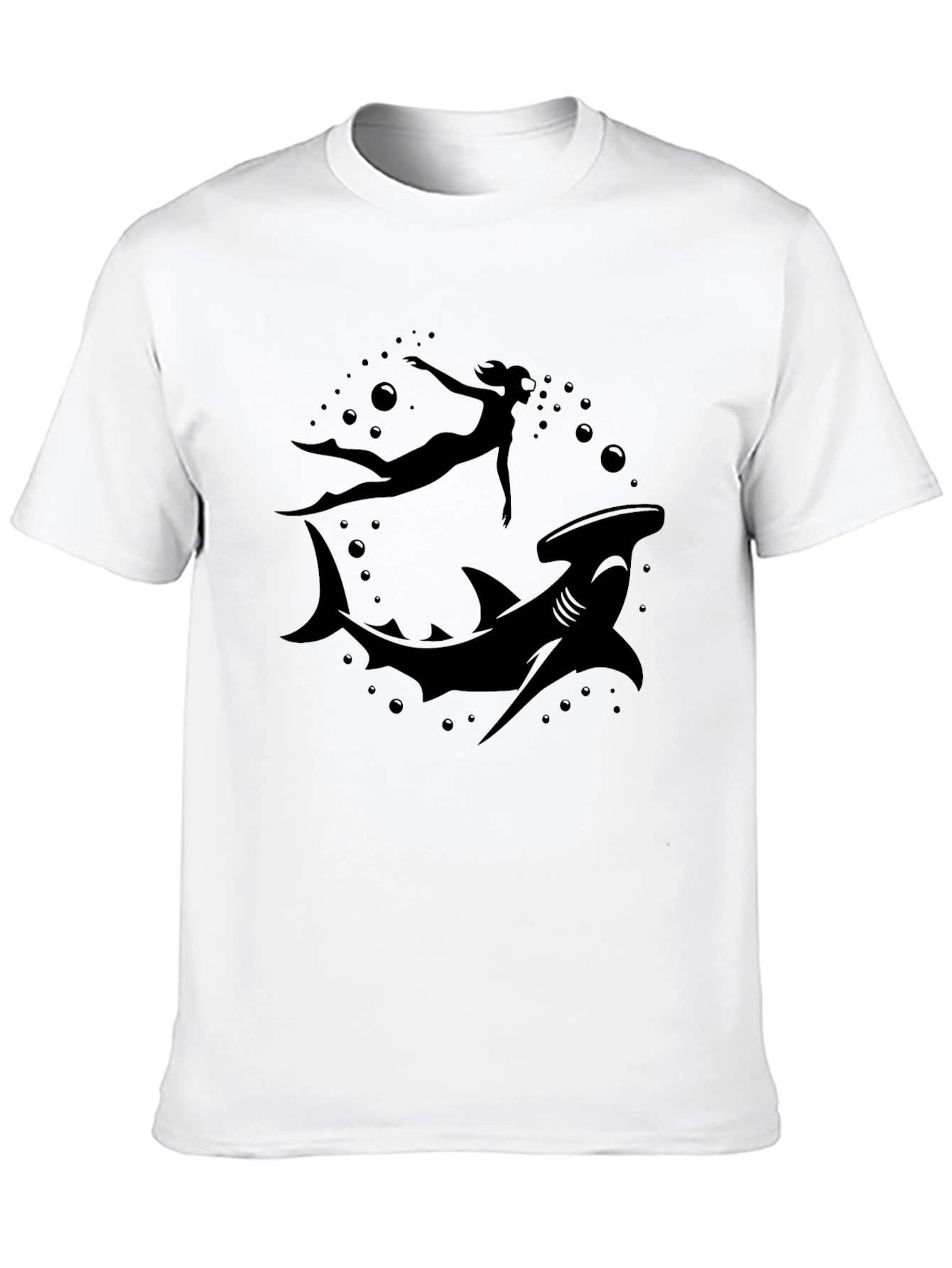 Hammerhead Shark & Diver Black T-Shirt