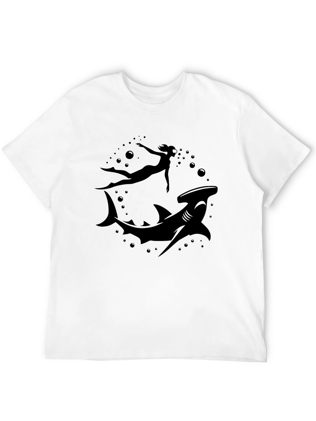 Hammerhead Shark & Diver Black T-Shirt